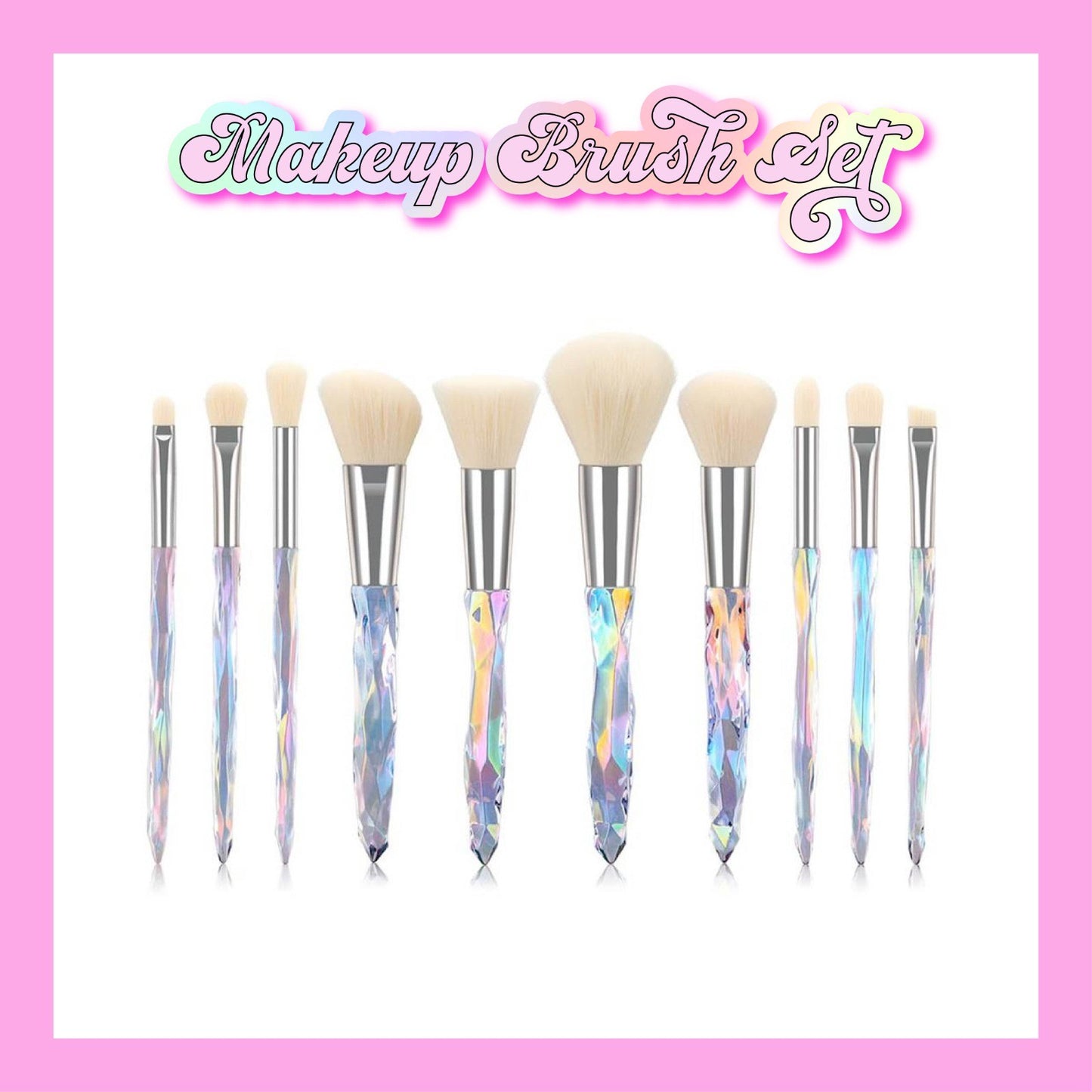 Cream - Crystalized 10 MakeUp Brush Set (In a Makeup Bag)