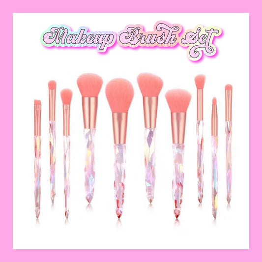 Coral - Crystalized 10 MakeUp Brush Set (In a Makeup Bag)